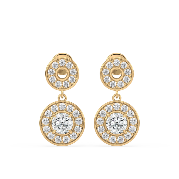 Round Diamond Halo Drop Earrings