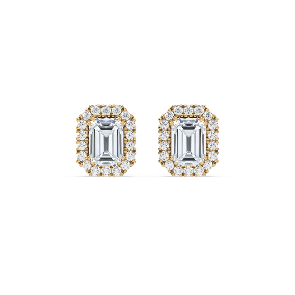 Emerald-Cut Diamond Halo Stud Earrings